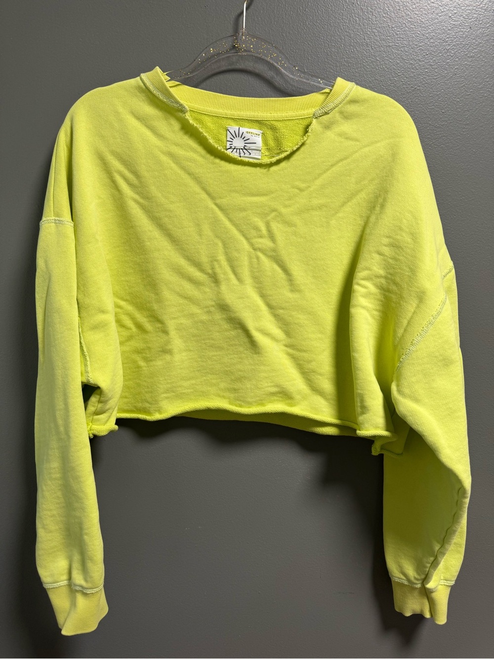 AERIE Offline Neon Lime Green Cropped Sweatshirt L
